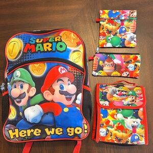 Super Mario Kids Backpack - 4 Piece Set